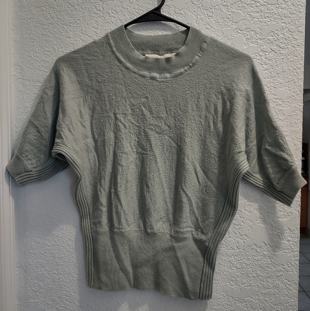 Tory Burch half dolman sleeve pale green sweater shirt 100% merino wool SIZE XS